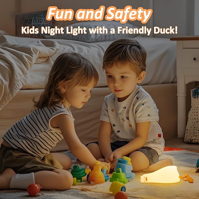 Anywin Lying Flat Duck Night Light, Cute Light Up Duck Soft Silicone Nursery Night Lamp with Touch Control & Rechargeable & Timer & Dimmer for Kids, Birthday Festival New-Born Gifts for Baby Kids
