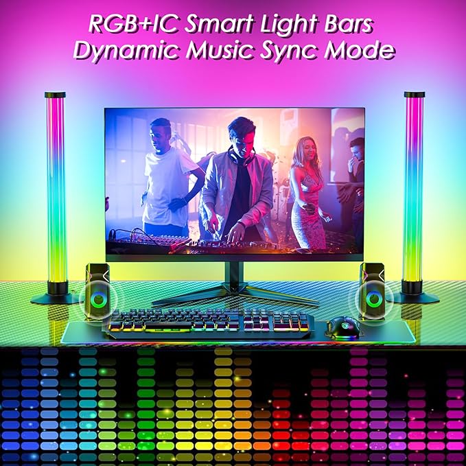 360° Smart Light Bar, RGB Light Bars, Crystal Ambient Mood Light with 16 Million Colors, 213 Preset & 8 Scene Modes, Music Sound Sync, 3 Modes Control, RGB & IC Backlight for TV/Monitor/Gaming/Room