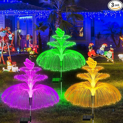 WEITEXS Solar Garden Lights 3 Pack New Upgraded Solar Lights Outdoor Waterproof 3 Layers 7 Color Changing Jellyfish Butterfly Decorations for Garden Yard Gifts for Women