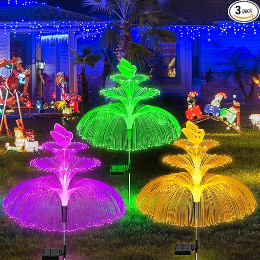 WEITEXS Solar Garden Lights 3 Pack New Upgraded Solar Lights Outdoor Waterproof 3 Layers 7 Color Changing Jellyfish Butterfly Decorations for Garden Yard Gifts for Women