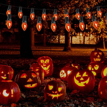 Abeja Orange Halloween Lights, 25FT Orange Flickering Lights String with 27 Flame Incandescent Blubs, Halloween Waterproof Flicker Lights for Spooky Thanksgiving Party Decor