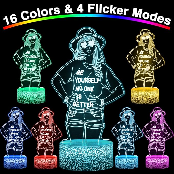 Be Yourself Mood Lights, Inspirational Gifts for Girls, 16 Colors 3D Illusion Lamp with Dimmable Remote & Timer, Room Decor for Music Fans Birthday Christmas