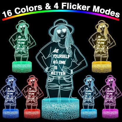 Be Yourself Mood Lights, Inspirational Gifts for Girls, 16 Colors 3D Illusion Lamp with Dimmable Remote & Timer, Room Decor for Music Fans Birthday Christmas
