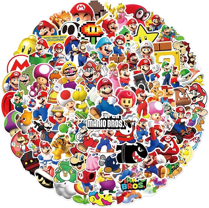 100pcs Cartoon Super Mario BROS. Stickers for Kids, Vinyl Waterproof Mario Decal for Water Bottle Laptop Toy Sticker for DIY Decorate Bumper Phone Hard Hat Kids Teens Gifts (Mar100)