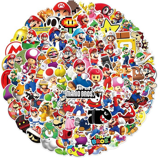 100pcs Cartoon Super Mario BROS. Stickers for Kids, Vinyl Waterproof Mario Decal for Water Bottle Laptop Toy Sticker for DIY Decorate Bumper Phone Hard Hat Kids Teens Gifts (Mar100)