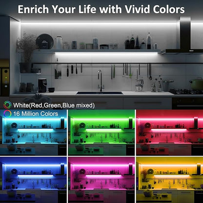 LAFULIT 8 PCS RGB Under Cabinet Lights Kit, App and Remote Control Led Strip Lights, Music Sync Color Changing Led Lights, Plug in Light for Cabinet, Counter, Shelf, Bookcase, 13ft