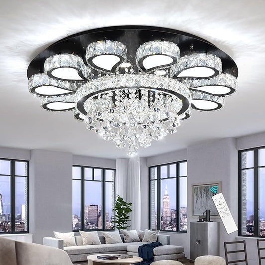 HAIXIANG Chandelier for Living Room Dining Room Modern LED Light Chandeliers Fixtures Remote Dimmbale Lighting Black Crystal Lights