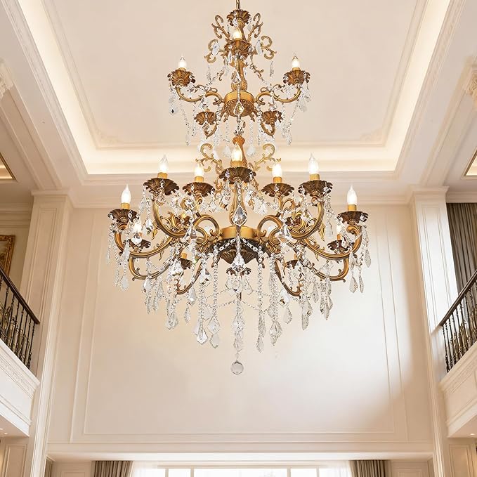 Large Crystal Chandeliers Contemporary Chandelier Island Lighting 20 Lights Candle Pendant Ceiling Light Fixture for Living Room Staircase Hallway Entry High Ceilling H50''