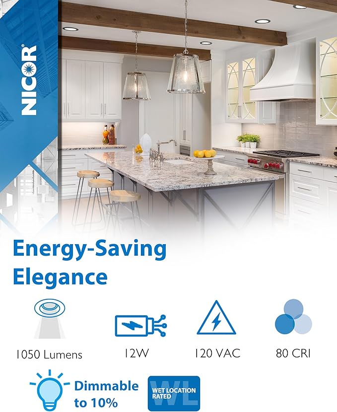 NICOR Lighting Recessed Light Fixtures - IXE 6-in Canless LED Downlight - Dimmable LED Ceiling Light with Edge-Lit Technology - White, 12 Packs