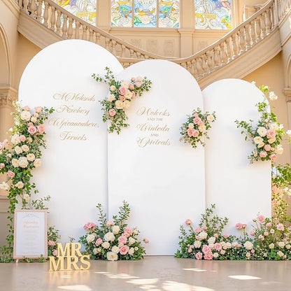 Set of 3 Arch Backdrop Covers(6ft, 5ft, 4ft) - Premium Stretchy Spandex Backdrop Arch Stand Cover for Baby Shower,Wedding,Party Decor Chiara Cover with Double-Sided Design(White, Light Pink)