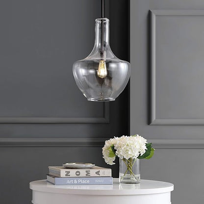 JONATHAN Y 13.25" Oil Rubbed Bronze/Clear Mid-Century Modern 1-Light LED Pendant Light Fixture, Adjustable Schoolhouse Hanging Lamp for Kitchen Island, Clear Glass Shade, LED Bulb Included (JYL6401B)