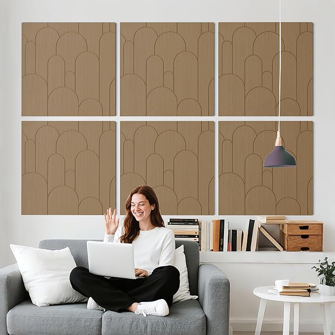 6 PCS Acoustic Panels, 23.6x23.6 Inch Sound Absorbing Panels, Decorative Acoustic Wall Panels for Recording and Home Studio, Office with Double-Sided Adhesive Tape