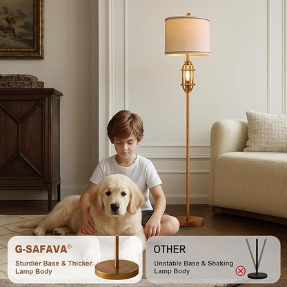 G-SAFAVA 62.5" Floor Lamp for Living Room Industrial Gold Standing Tall Lamps for Bedroom Mid Century Modern Corner Floor Lamps for Office Nursery Reading Light Room Lamp, Bulbs Included