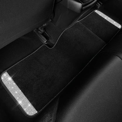CAR PASS Bling Diamond Car Mats Shining Carpet Crystal Rhinestones Sparkly Glitter Floor Mats with Anti-Slip PVC Heel Pad Universal for Automotive SUV, Sedan, Van, 3pcs for Girl Women, Black Silver