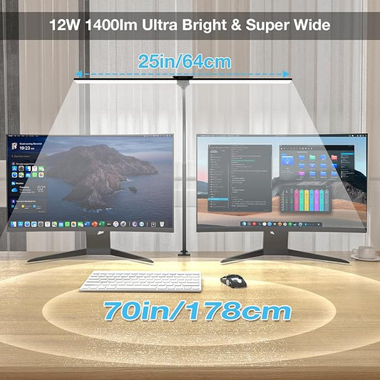 Hensam Desk Lamps for Home Office, Eye-Caring Architect LED Desk Light with Adjustable Brightness, Dual Monitors Task Lighting with Clamp, for Workbench, Study, Drafting, 1400 lm