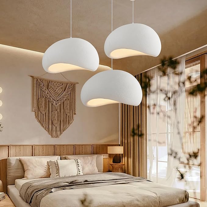 Wabi Sabi Pendant Light Oval, 23.6in Japanese Ceiling Fixture for Dining Room Kitchen Island Hallway Bedroom Restaurant, Adjustable Modern Japandi Hanging Lamp, E26 Base (60cm/23.6in)