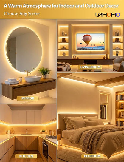 Lamomo LED Neon Lights, 32.8Ft Warm White Dimmable Led Rope Flex, 24V Waterproof LED Strip Lights, Silicone 3000K Neon Strip Lighting for Bedroom Indoor Home Decor