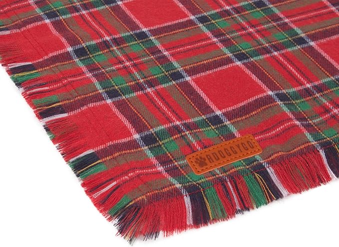 ADOGGYGO Christmas Dog Bandanas with Tassels Edges, Stylish Plaid Dog Christmas Scarf Bib, Multiple Sizes Offered, Plaid Bandanas for Medium Large Dogs (Large)