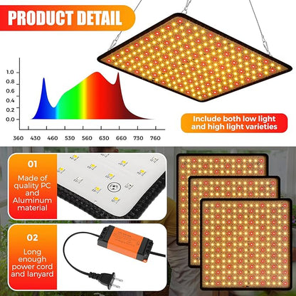 Liliful 4 Pcs Grow Lights Panel 200W Artificial Full Spectrum Grow Lamps with 225 LEDs for Indoor Outdoor Seedling Tent Flowe(Warm White, Red)