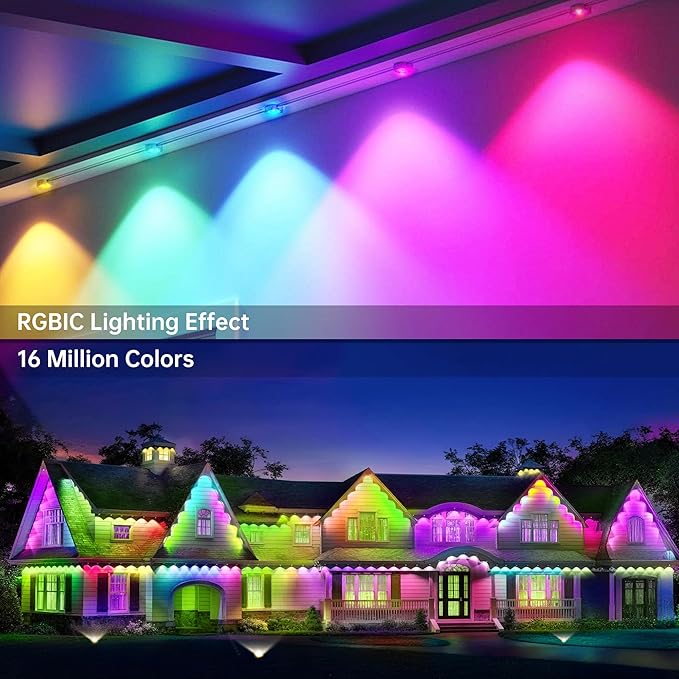 Permanent Outdoor Lights 330ft RGB+IC Outdoor String Lights App Control,Works with Alexa,Google Assistant IP67 Waterproof,100 Scene Modes Decoration for Home Christmas,Halloween,Holiday(165ftX2pack)