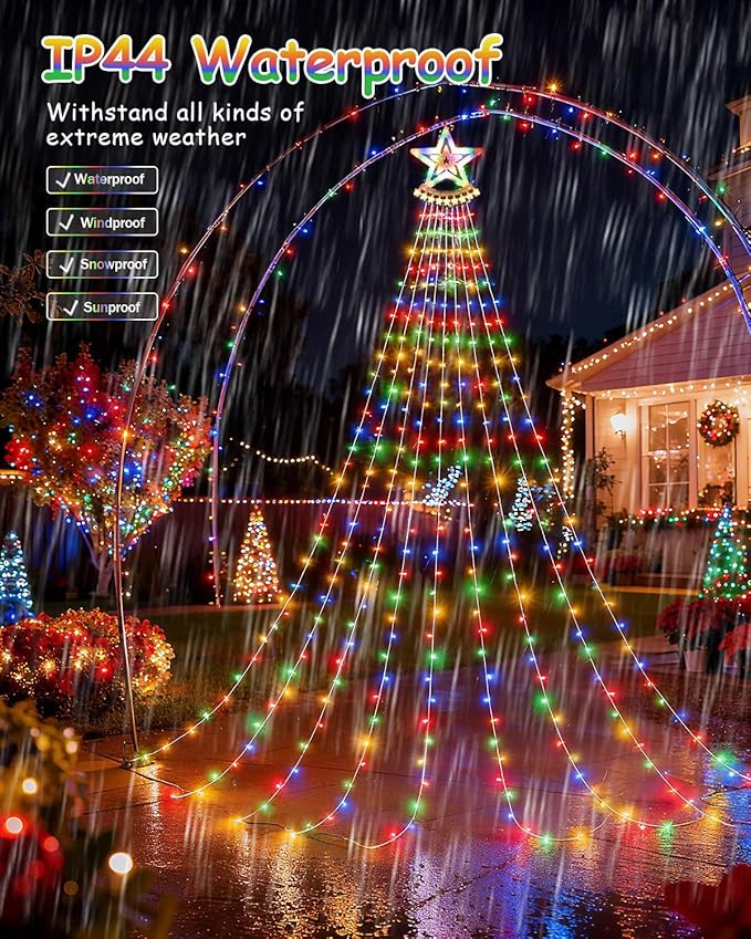 Star String Lights, 350 LED Tree Waterfall Fairy Lights, Outdoor Waterproof Christmas Decoration Lights with Remote, 16FT X 9 Hanging LED Lamp for Garden Yard Wedding Birthday Festival, Multicolor
