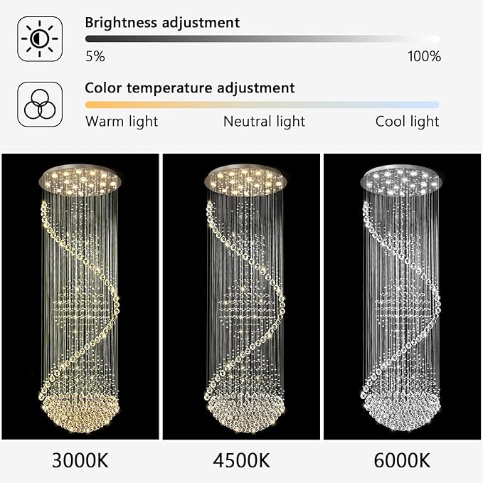 D40'' x H120'' Crystal Chandelier High Ceiling Chandeliers for Staircaes Large Raindrop Chandeliers LED Dimmable Flush Mount Light Fixtures for Foyer Hallway Entryway LED Bulbs Included Silver