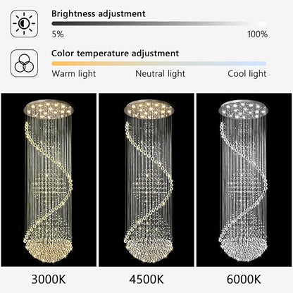 D40'' x H120'' Crystal Chandelier High Ceiling Chandeliers for Staircaes Large Raindrop Chandeliers LED Dimmable Flush Mount Light Fixtures for Foyer Hallway Entryway LED Bulbs Included Silver
