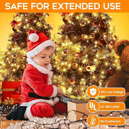 Extra Long 132FT Christmas Decorative Mini Lights, 400 LED Green Wire Fairy Starry String Lights Plug in, Timer & Memory & 8 Modes, for Indoor Outdoor Xmas Tree Wedding Party Decoration,Warm White