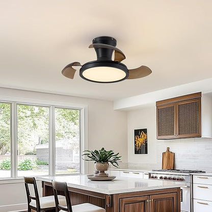 28 Inch Retractable Ceiling Fan with Light Remote Dimmable 6 Speed Reversible Small Light Ceiling Fixtures Modern Bladeless Silent Smart Fan for Bedroom Living Room Kitchen