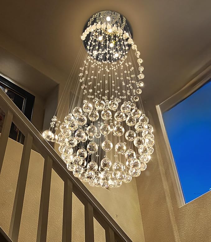 D24'' x H78'' Crystal Chandelier for Entryway High Ceiling Chandeliers Glam Chandelier Modern Large Raindrop Chandeliers LED Dimmable Light Fixtures for Staircaes Foyer Living Room