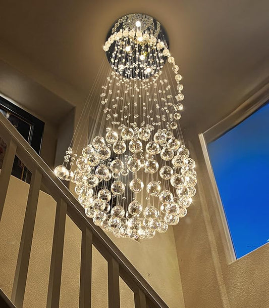 D24'' x H78'' Crystal Chandelier for Entryway High Ceiling Chandeliers Glam Chandelier Modern Large Raindrop Chandeliers LED Dimmable Light Fixtures for Staircaes Foyer Living Room