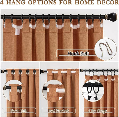 DUALIFE 2pcs 132 Inch Extra Long Linen Blackout Curtains Back Tab and Rod Pocket Thermal Insulated Light Blocking Drapes for Bedroom 2 Panels Set 50X132 Inches 11FT,Rust Terracotta