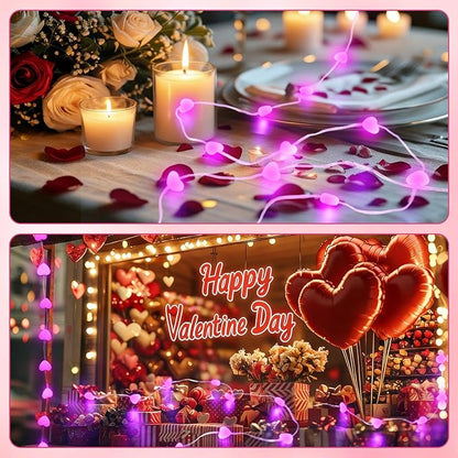 Valentine’s Day Twinkle Fairy Lights with Timer | 10FT 30LED Battery Operated Pink Heart Light with Remote for Wedding Bedroom DIY Indoor, Girl‘s Romantic Gifts Valentine Decor