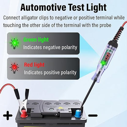 Test Light Automotive, 5-90V DC Test Light with Voltmeter, Bidirectional Car Fuse Tester with Voltage Display, Digital LED Circuit Tester with Extended Spring Wire & Probe for Car/RV/Vehicles