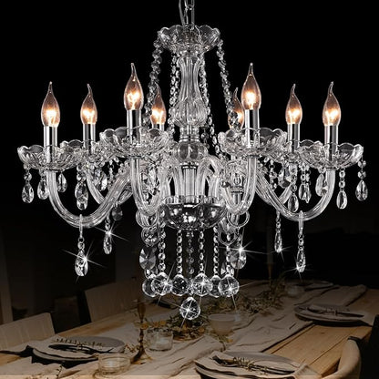 Crystal Chandeliers Candle Chandeliers Contemporary Elegant 8 Lights Dining Room Light Fixture LED Chandeliers Pendant Celing Lamp for Living Room, Bedroom, Gazebo