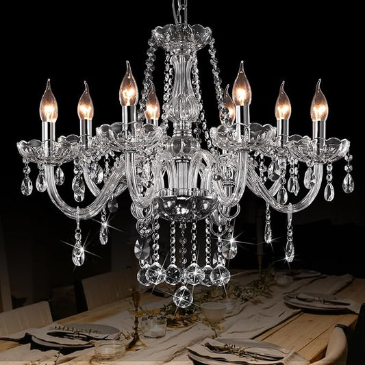 Crystal Chandeliers Candle Chandeliers Contemporary Elegant 8 Lights Dining Room Light Fixture LED Chandeliers Pendant Celing Lamp for Living Room, Bedroom, Gazebo