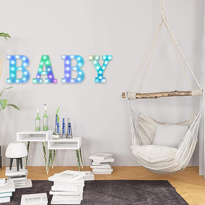 Foaky Colorful LED Letter Lights with Remote,Marquee Light Up Letters Sign for Night Light Wedding/Birthday Party Battery Powered Christmas Lamp Home Bar Decoration(Y)