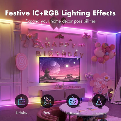 Led Lights for Bedroom 130FT Smart IC+RGB, Music Sync Color Changing Strip Lights, 24Key Remote+App Control Light Strip for BedHead,Underbed,Ceiling,Background Wall(2Rolls of 65.6FT)