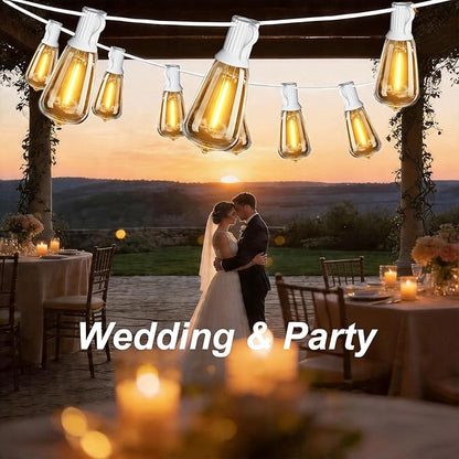 DAMAING Outdoor String Lights 200FT Waterproof, Patio String Light with 104 Edison LED Bulbs - Shatterproof, Connectable Hanging Lights for Outside Backyard, Porch Party Wedding - 2x100FT White Cable