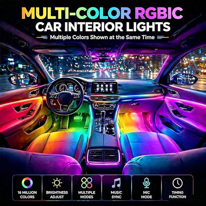 RGB-IC Car LED USB Interior Strip Lights with Remote Control, Dream Color Car Ambient Lighting APP Control, Multicolor Footwell Under Dash Chasing Inside Light Kits for Cars ATV Truck, DC5V