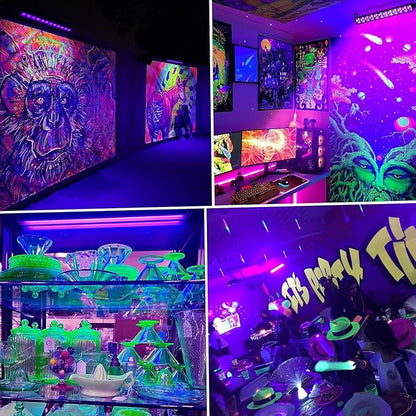 Upgraded 4 Pack 40W Blacklight Bar, IP66 Waterproof LED Black Light with Plug+Switch+6ft Cord, Each Light Up 24x24ft, for Outdoor, Glow Party, Halloween, Body Paint, Bedroom, Classroom, Stage Lighting
