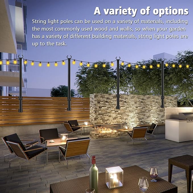 Beizelte 2 Pack 5Ft String Light Poles,Outside String Lights,Outdoor Light Poles,Metal Poles Stand for Patio,Backyard,Deck
