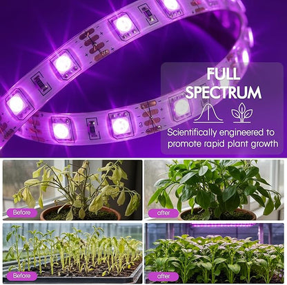 Solar Grow Light Strip with Battery Operated for Outdoor Plant, Full Spectrum Plant Growing Lights, IP65 Waterproof for Greenhouse, 16.4FT Indoor Solar Powered with Timer for All Stage Plants