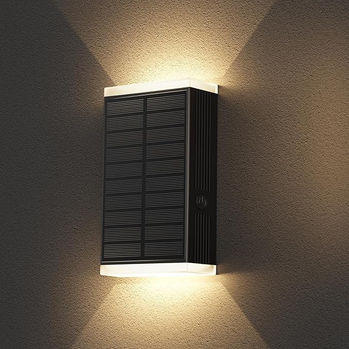 Solar Wall Light Outdoor , 3000/4000/6000K/RGB 13 Modes Dusk to Dawn Lighting Wall Sconce IP67 Waterproof Up and Down Solar Lights Outdoor Front Door Light for House, Garage, Porch,Fence（Deep Black）
