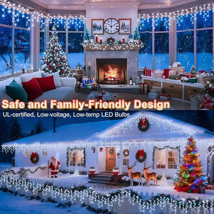 KNONEW 164FT 1600 LED Christmas Lights Outdoor Decoration White Timer 8Modes Hanging Fairy String Lights with 320 Drops, Plug in Waterproof Indoor Decor for Holiday Wedding Party Window Garden