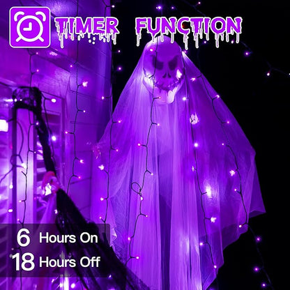 Guhope 66FT 200 LED Halloween Lights, Purple Halloween Lights Outdoor with 8 Lighting Modes, Waterproof String Lights for Halloween Christmas Outdoor Party Yard Garden Decoration