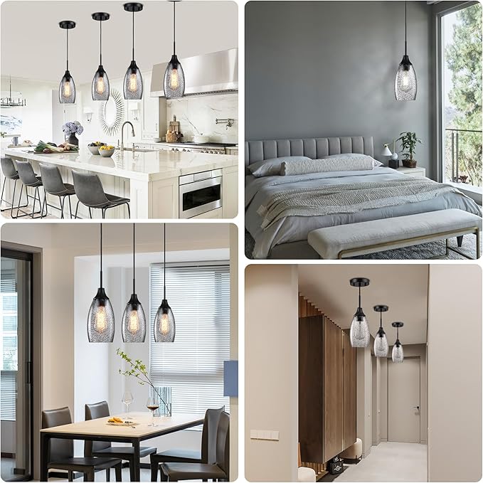 Viinew Black Seeded Glass Pendant Lamp Shade 4.72" Art Glass Chandeliers Cover Mini Oval Light Shade Replacement Shade Only Light Fixtures for Kitchen Island Pendant Light 1-Pack