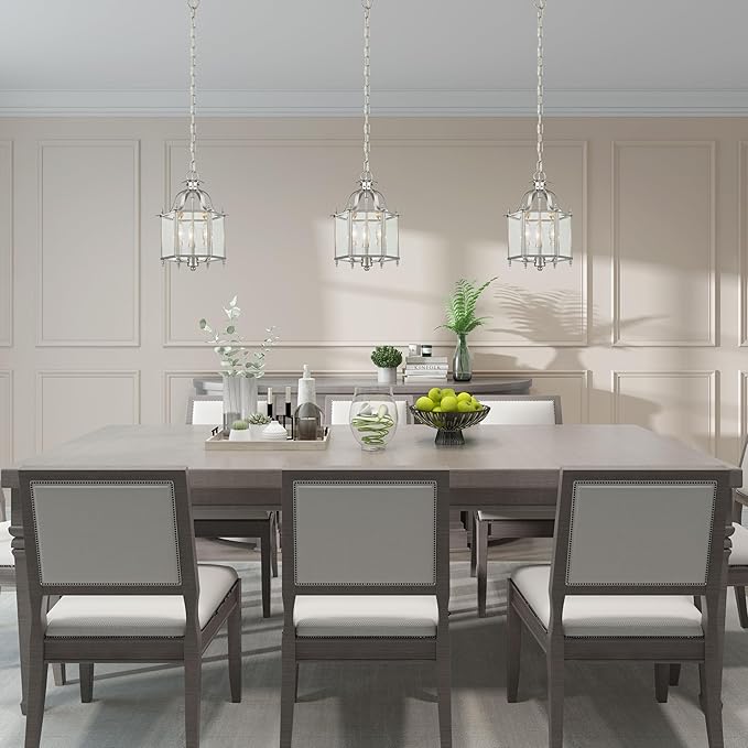 Livex Lighting 4403-91 Home Basics 3 Light Brushed Nickel Hanging Lantern or Flush Mount Chandelier with Clear Beveled Glass