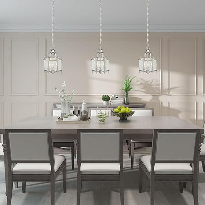 Livex Lighting 4403-91 Home Basics 3 Light Brushed Nickel Hanging Lantern or Flush Mount Chandelier with Clear Beveled Glass