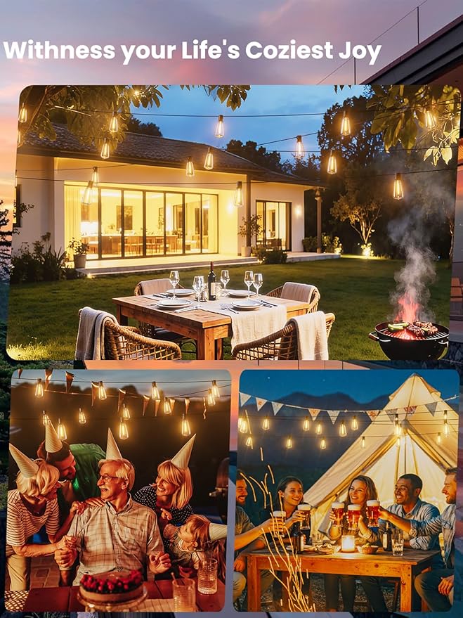 Svater Outdoor String Lights 200 FT, Commercial Vintage Patio Lights with 100+4 1W Shatterproof Plastic Led Bulbs, Connectable Dimmable Hanging String Lights for Backyard Porch Cafe(2 Pack 100 FT)